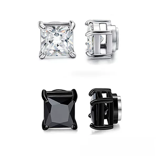 Cross-Border Ear Clip Earrings for Men Without Pierced Ears Magnet Ear Clips for Women Stainless Steel Titanium Steel Earrings Square Zircon