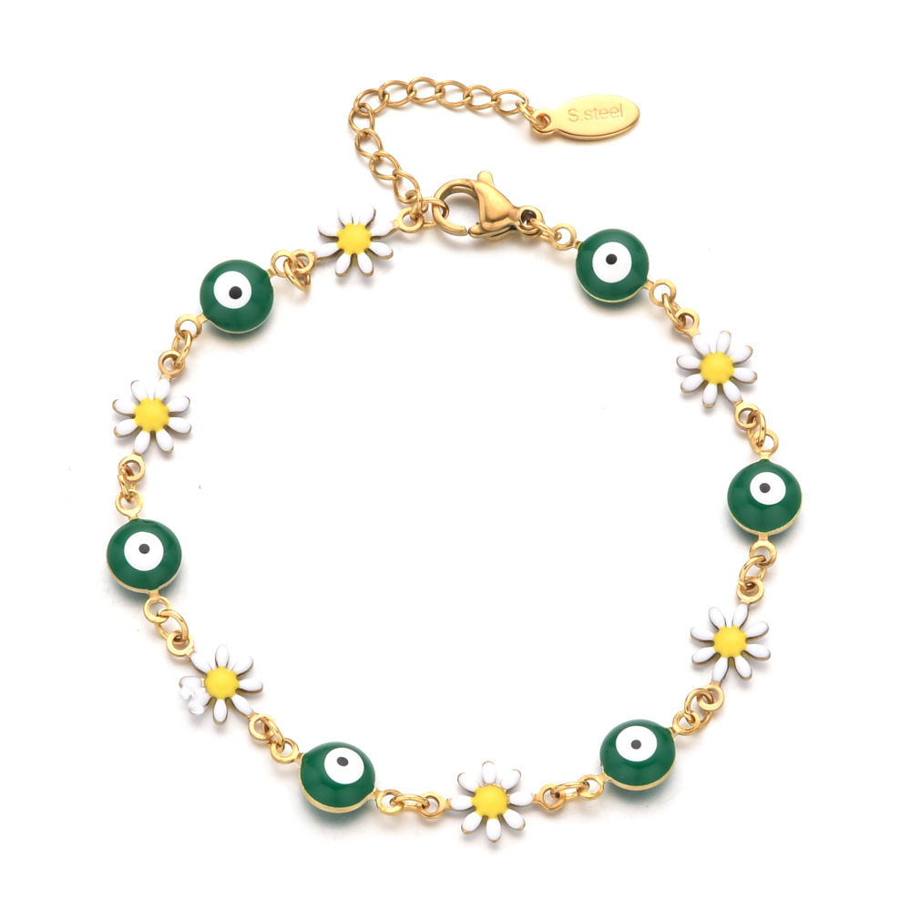 13g Weight Bracelets Classification 1 Piece Quantity Daily Occasion Stainless Steel Material Devil'S Eye, Flower Pattern Women's Gender Enamel Design Cute Style Cute Devil's Eye Flower Stainless Steel Enamel Bracelets 2