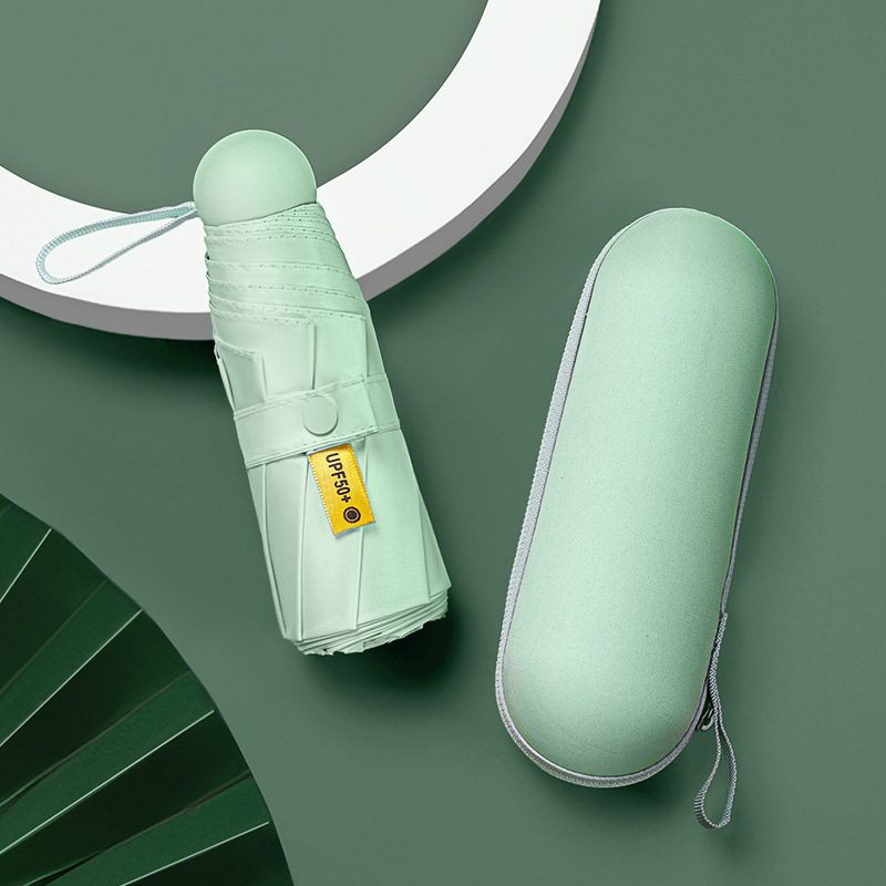 Cápsula de bolsillo 50% de descuento paraguas para todo tipo de clima de doble uso pequeño Logotipo de impresión portátil protección solar protección UV hembra