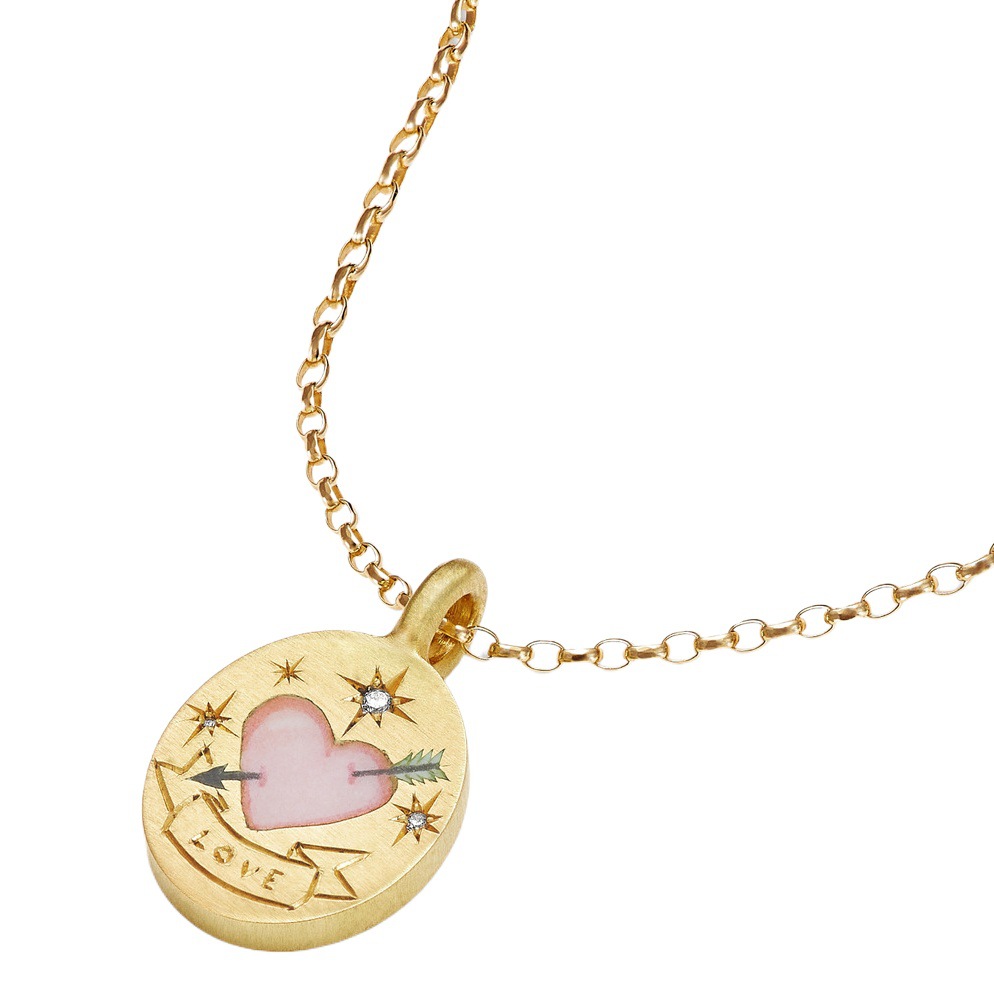 Collar Colgante de Corazón con Flor Pintada a Mano, para Suéter