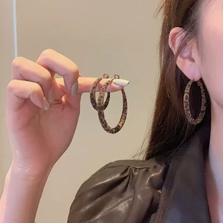 美拉德复古豹纹丝绒耳圈女气质独特个性时尚潮流通勤百搭耳环耳饰