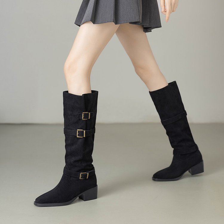 Cross-border francés tacones gruesos botas de camisa 2026 nuevas botas de primavera y otoño versátiles delgadas botas Martin