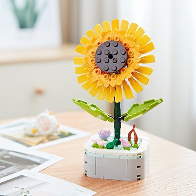 Compatible con LEGO Internet celebridad dibujos animados bloques de construcción maceta ramo Rosa girasol montado decoración juguete regalo hecho a mano