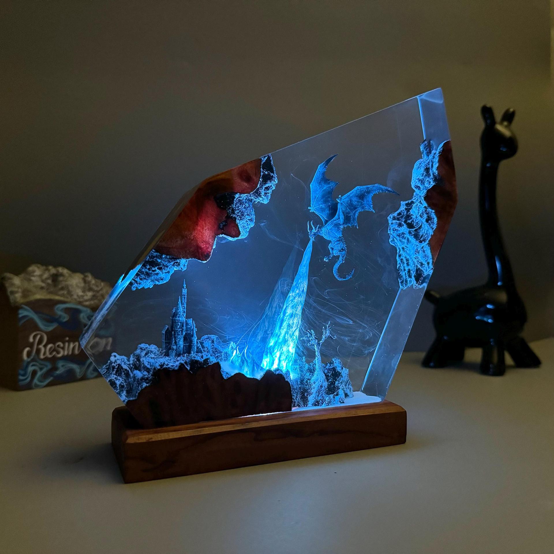 Resina de dragón de hielo decoración creativa de luces nocturnas de arte 3D regalos de Halloween fábrica directa transfronteriza