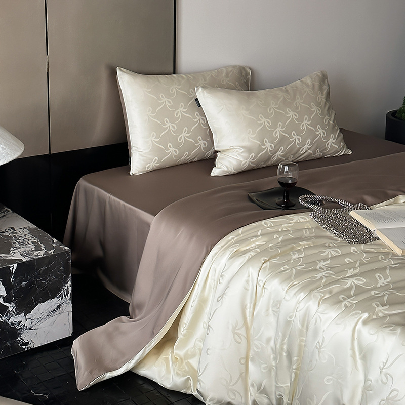 High-End Lenzing Tencel Jacquard Four-Piece Set Class a Summer Lyocell Quilt Cover Ice Silk Naked Sleeping Bedding Set