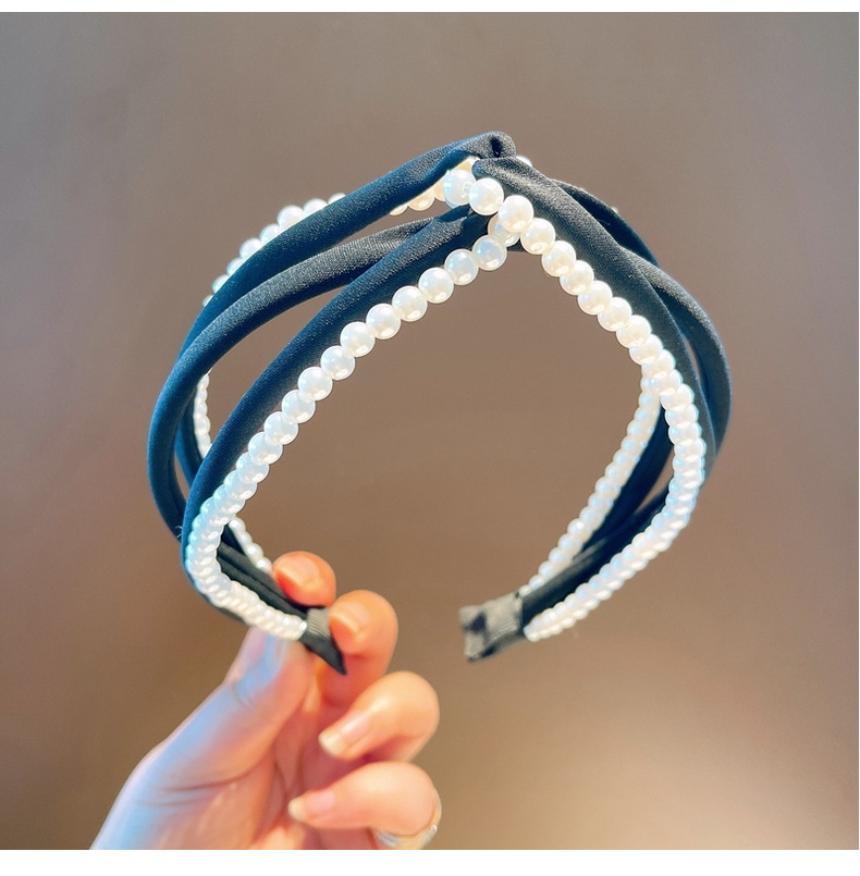 Korean Pearl Braid Solid Color Headband Wholesale display picture 4