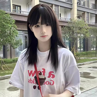 Cheng Ming Wig Women's Black Brown Mid-Length Hair Age-Reduced Clavicle Hair Natural Sweet Straight Hair Full Head Cover Style