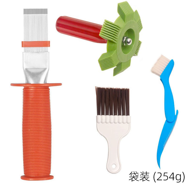 기타  4PC 빨간색 손잡이 금속 빗 + 파란색 접이식/갈색 브러시 + 녹색 날개 빗  연마재