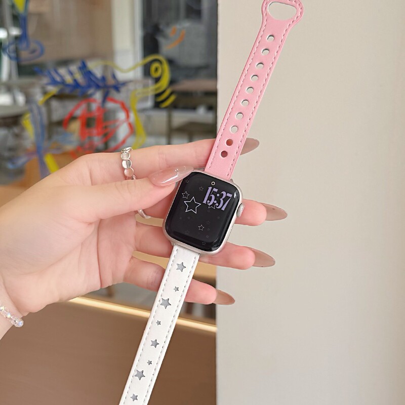 Suitable for Huawei Gt6 Xiaomi 10Pro Hollow Star Double Stud Leather Strap Apple Iwatch11 Watch 10Se