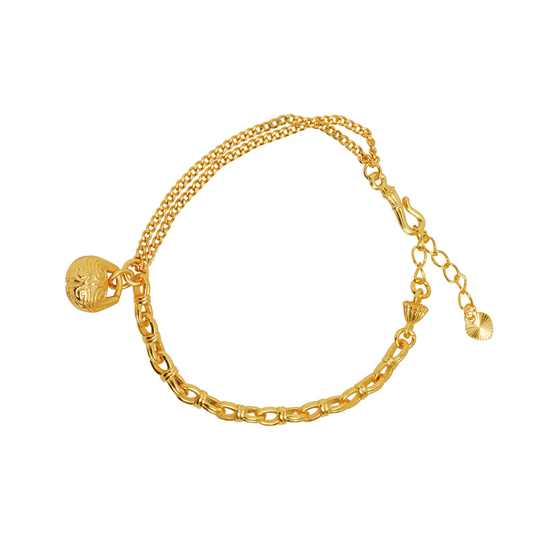 Guochao Guofa sha pulsera de oro guochao cara de pez de madera Ping An Fu pattern pulsera femenina joyería de estilo de corte al por mayor