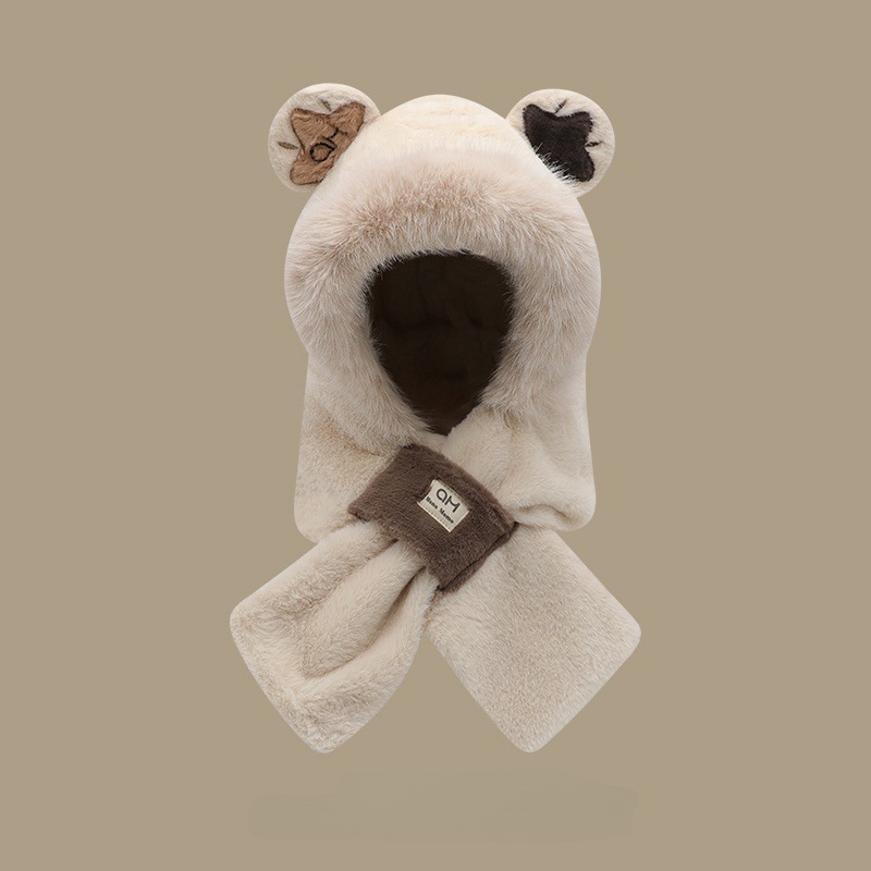 Añadir vello grueso lindos sombrero bufandas de oso en un conjunto de dos piezas para mujeres otoño y invierno nuevo buñuelo de peluche cálido con sombrero