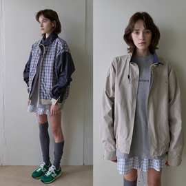 现 2026春季新款韩国设计师noco*tent复古两面穿格子夹克外套