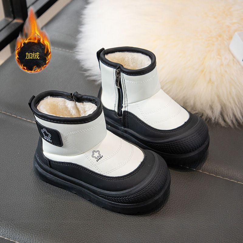 Botas de nieve para niños invierno 2025 nuevas niñas con calentamiento de terciopelo, zapatos de algodón de invierno para niños, botas de algodón impermeables y gruesas