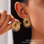 跨境ins风钛钢椭圆线条镂空耳环轻奢高级感个性耳钉 时尚欧美耳饰