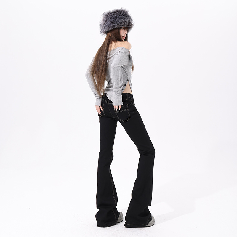 【Bsf.Cn】New Product Visual｜Modern Classic｜Black Gold Original Color Low-Waist Stylish Spicy Flared Jeans