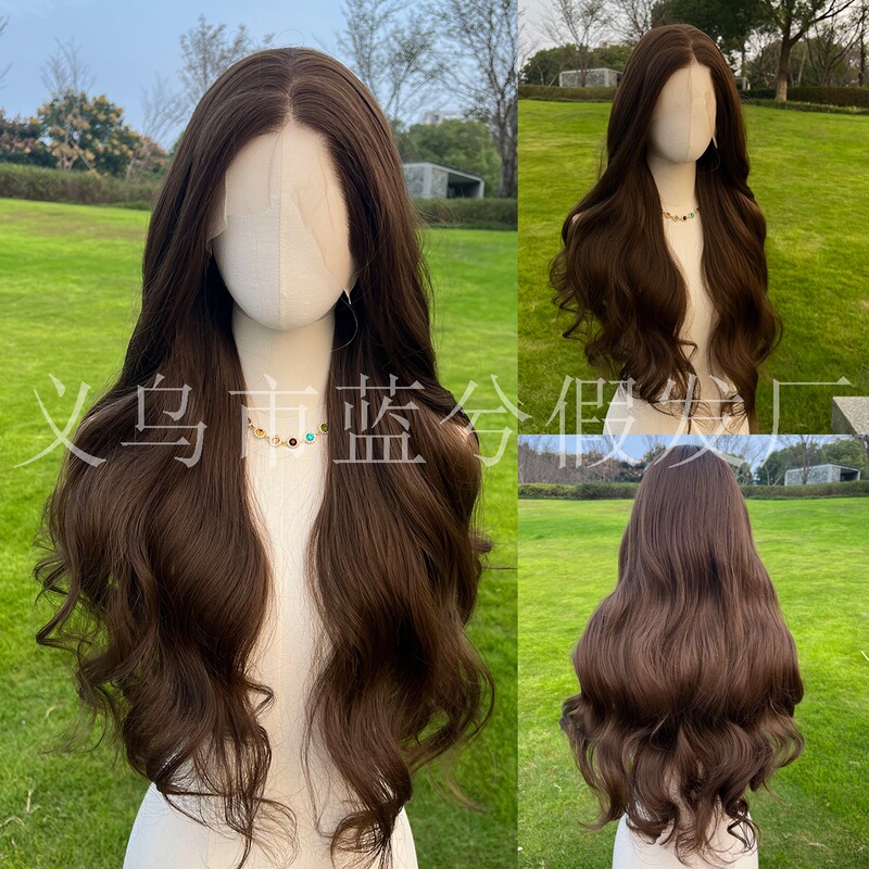 Tiktok Explosions 13*4 Front Lace Tea Brown Wave Natural Curly Hair Suitable for Daily Wearing Chemical Fiber Wig