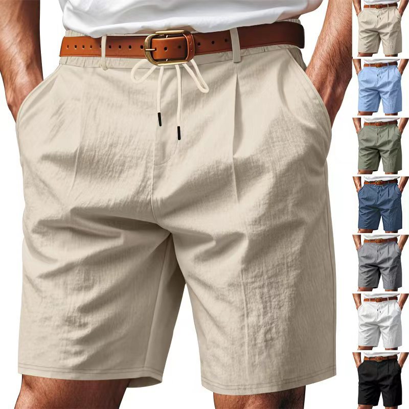 Pantalones cortos de lino para hombre, estilo americano, informales, holgados, transpirables, de secado rápido, para playa, de cinco puntos, para verano, transpirables, para hombre, de venta transfronteriza.