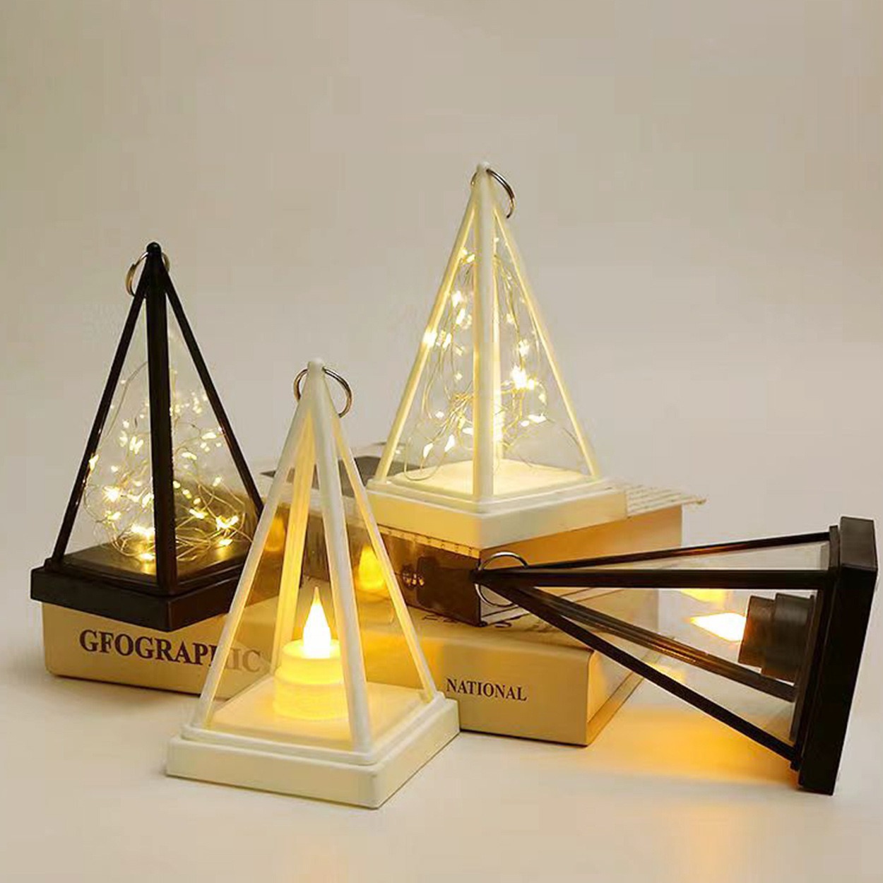 欧式三角灯电子蜡烛灯发光小风灯节日派对装饰蜡烛灯塑料梯形烛台
