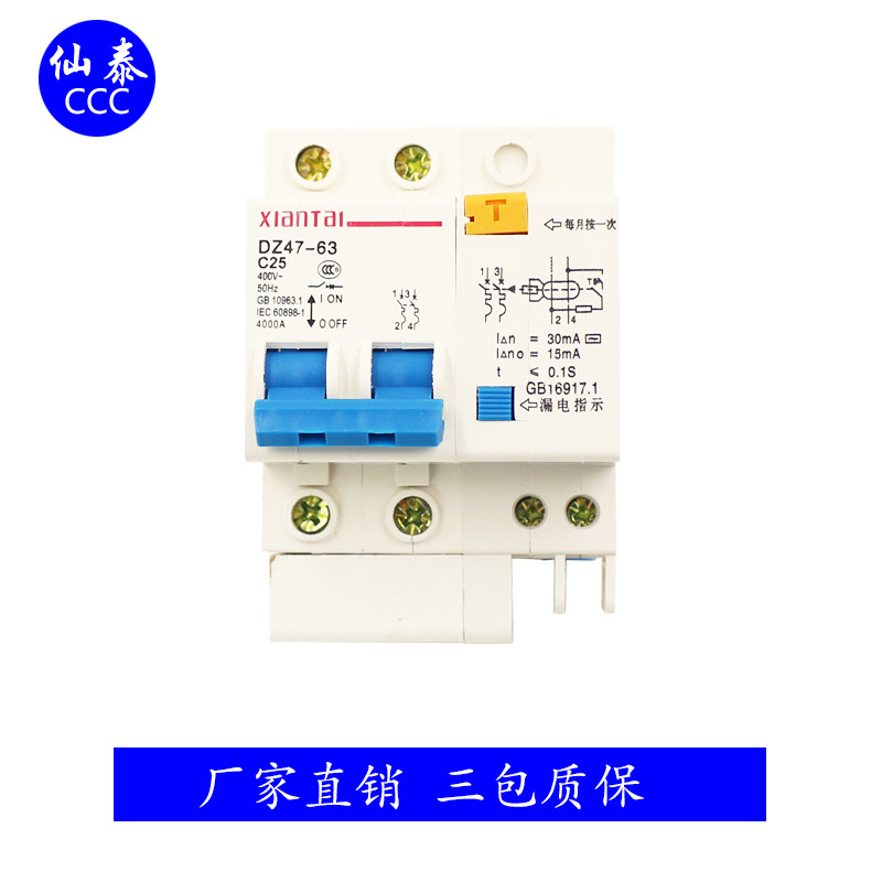 供应2P25漏电断路器 DZ47LE漏电保护器 温州厂家销售C25双匹漏保