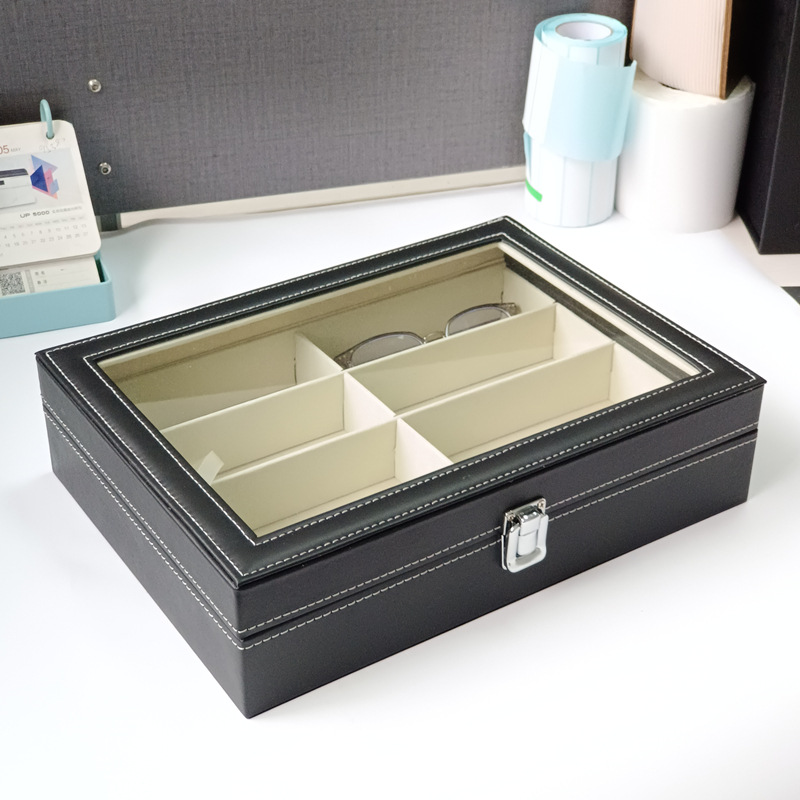 Home PU Leather Sunglasses Storage Box, Jewelry Box, Glass Window Sunglasses Display Box, Cross-Border Supply