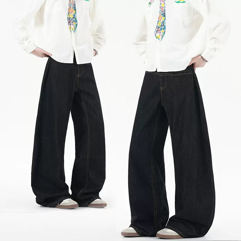 牛仔裤男士美式潮流宽松直筒休闲弯刀裤水洗百搭黑色青少年牛仔裤