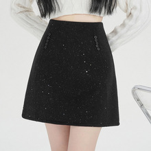 大码半身裙短裙显瘦亮片时尚百搭秋季冬季气质高腰半裙打底毛呢