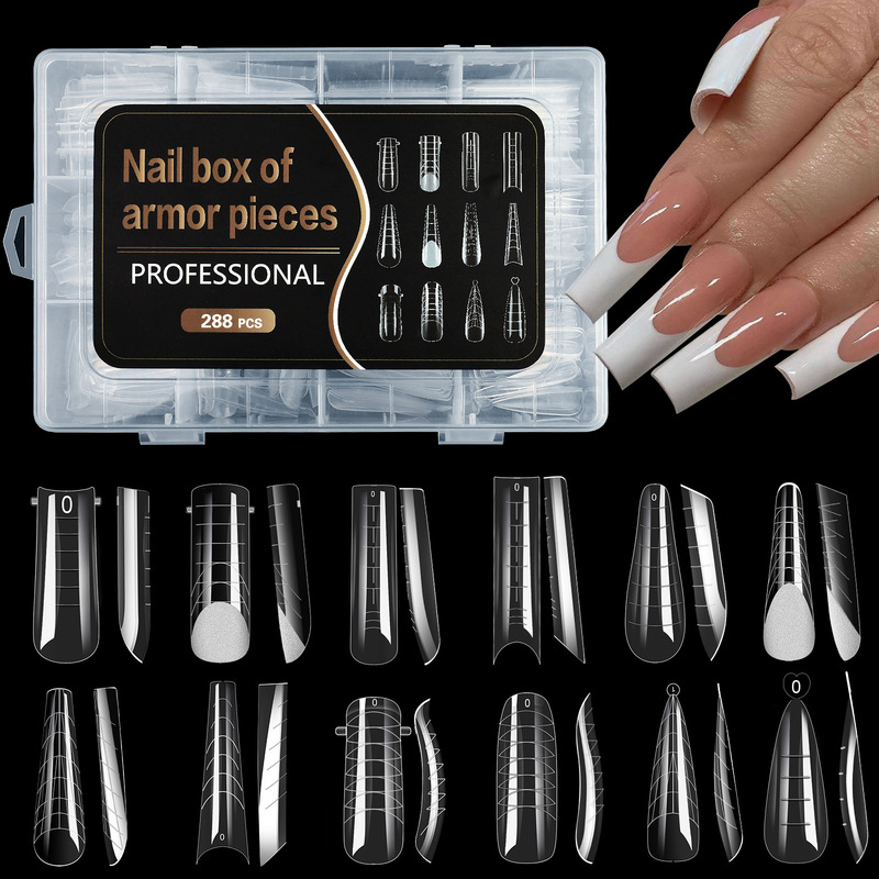 Cross-border new nail art mold mixed 12 paper-free hand extension Crystal nail sheet transparent nail film 288pcs Cross-border new nail art mold mixed 12 paper-free hand extension Crystal nail sheet transparent nail film 288pcs