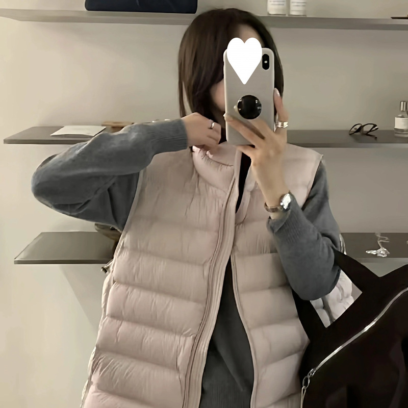 90% White Duck down Ribbed down Vest for Women, Short Style, 2026 New Model, for Petite Girls, Stand Collar, Warm Jacket