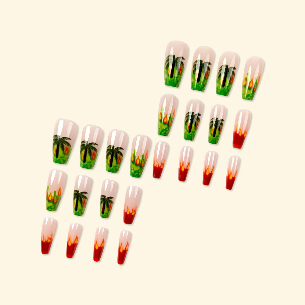Y2K flame palma gradiente 24 piezas de vacaciones de verano manicurismo transfronterizo manicuras falsas suministro directo