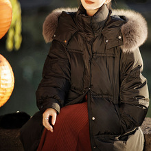 黑绷带鹅绒服狐狸毛领90白鹅绒羽绒服高端平湖女装新款冬季中长款