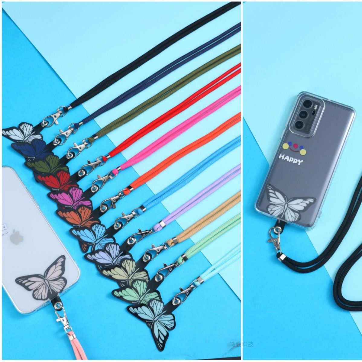 Adjustable Crossbody Phone Lanyard with Cartoon Pad, Card Holder, Polyester Material Hanging Chain
