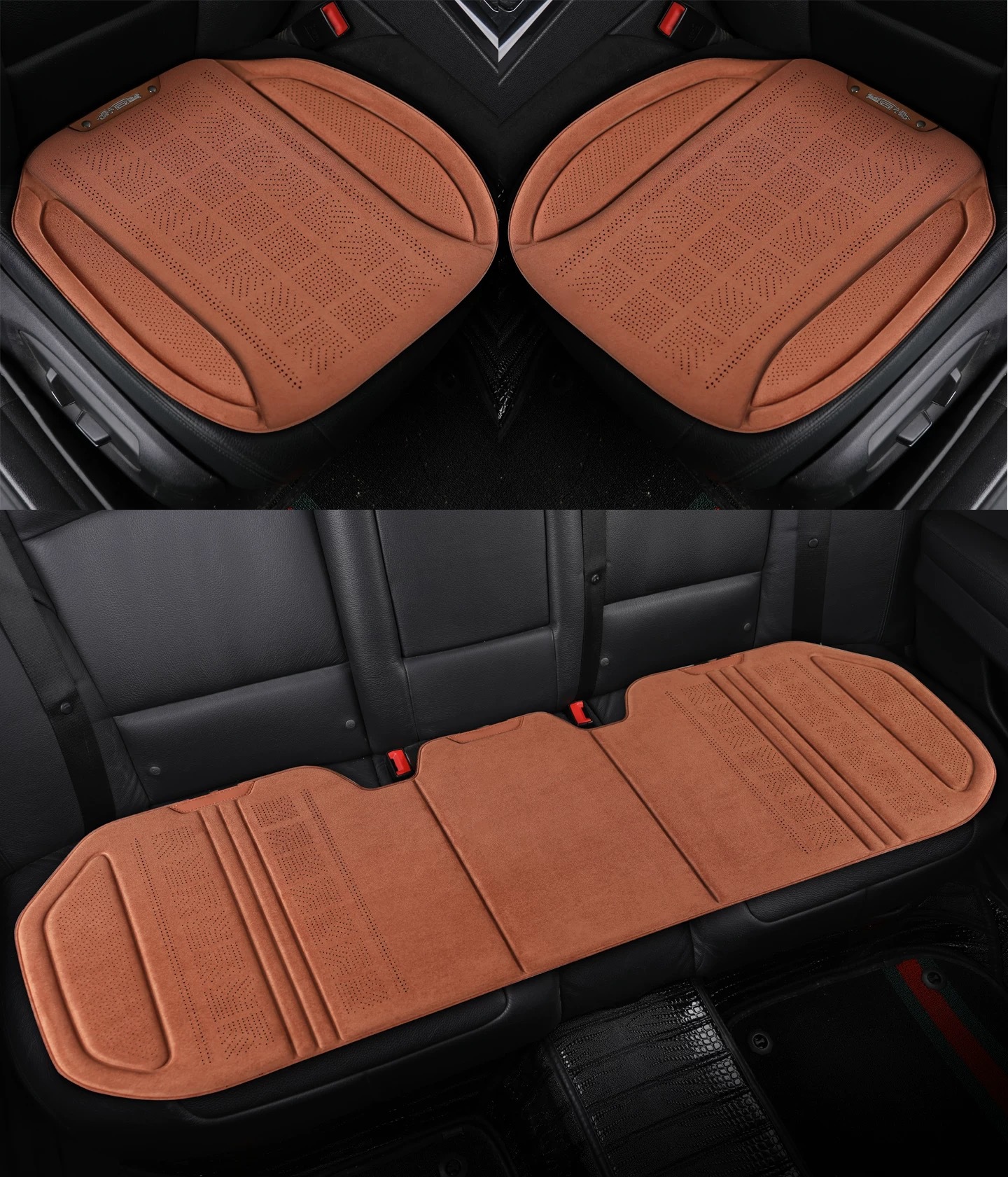 Spring and Summer Hot-Pressed Suede Car Seat Cushion Three-Piece Set, Universal for All Seasons, Breathable and Lightweight Seat Cushion, Whole Car Seat Cushion