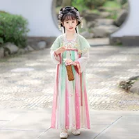 Детский Hanfu в китайском стиле 2025 новая весна и лето супер сказочная юбка для девочек старинный стиль Тан костюм высокого класса зеленая юбка принцессы
