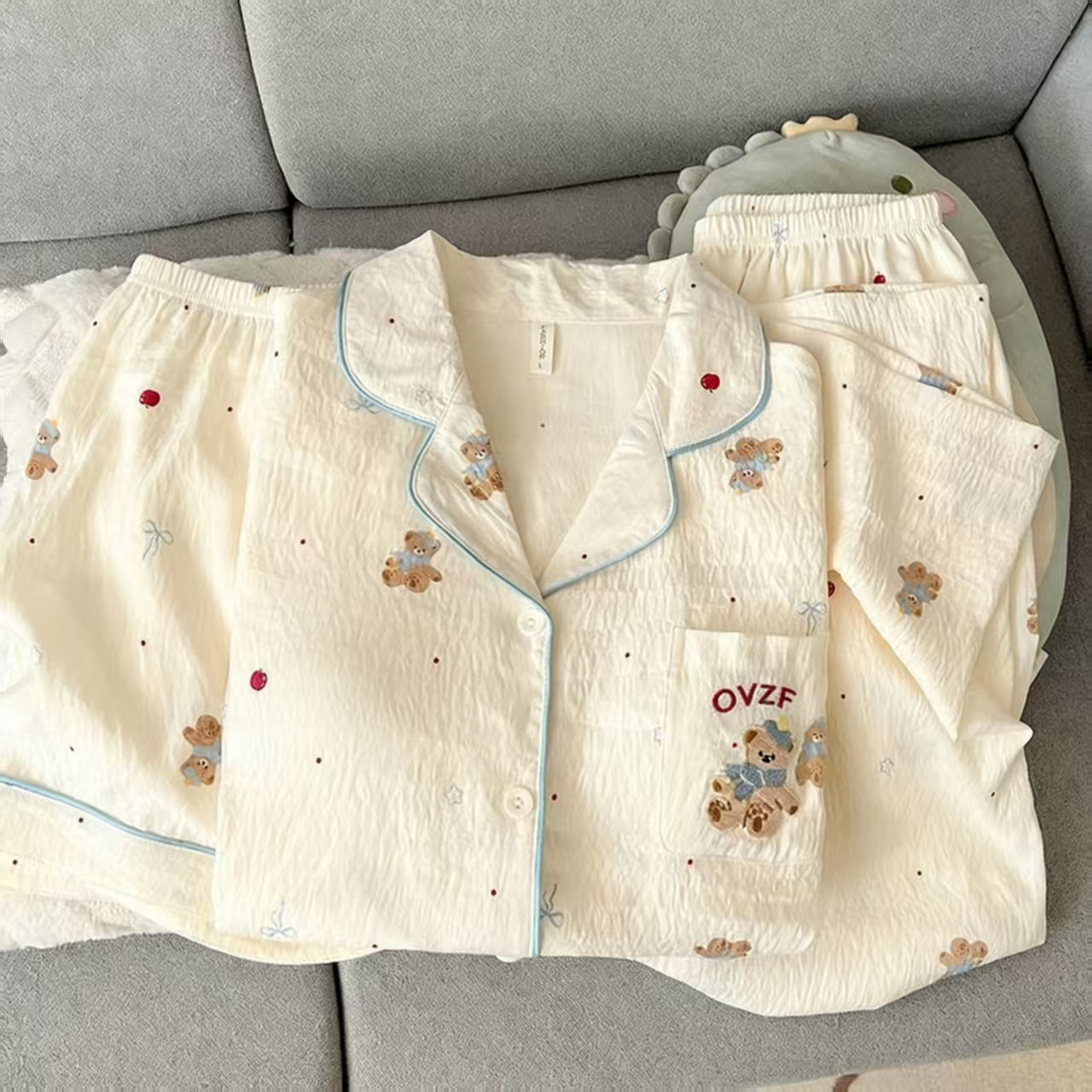 120G nubes de algodón pijama de manga corta tres piezas set ropa para el hogar sudeste asiático TK pedidos de comercio exterior transfronterizo entidad mayorista
