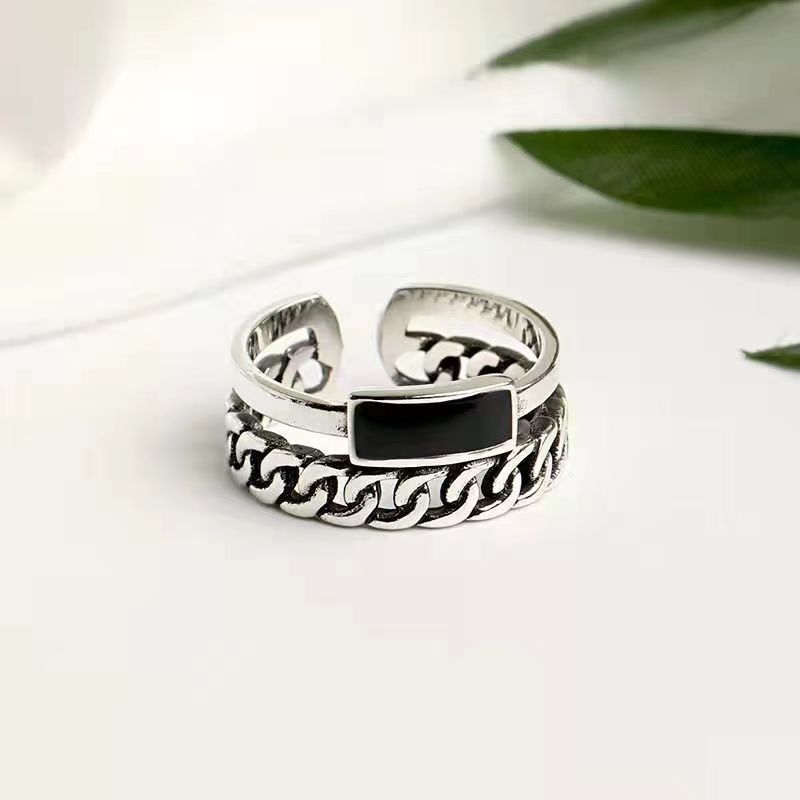 Mingjie Retro Open Chain Double-layer Irregular Women's Ring Distinctive Fashionable Korean Ring Ring Ring Distressed