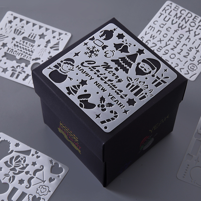 爆炸盒子主题花边尺绘画模版惊喜礼盒diy正方形手工相册涂鸦模版