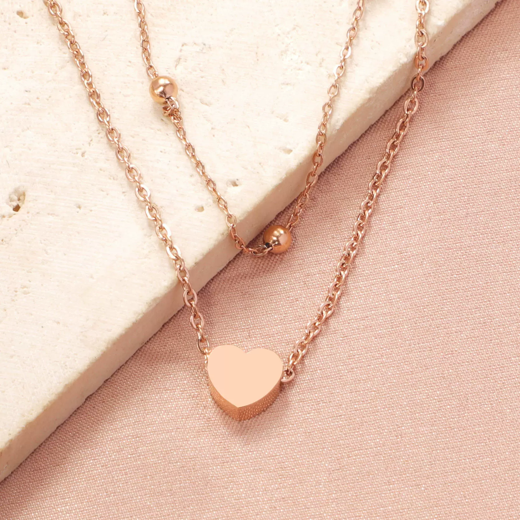 欧美不锈钢高级感脚链玫瑰金心形吊坠新潮送女士礼物