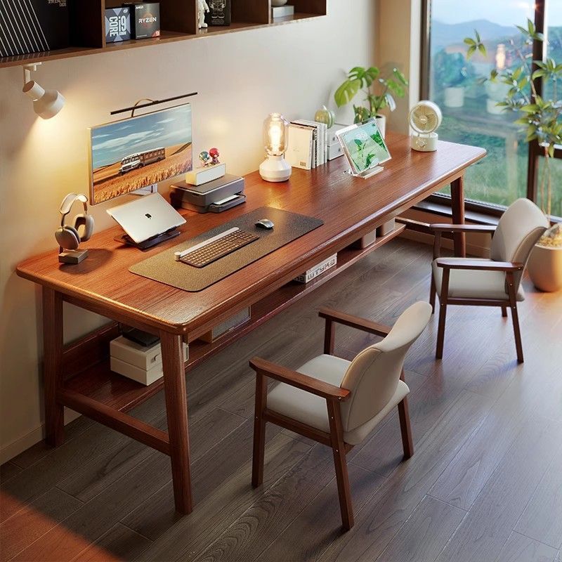 Solid Wood Computer Desk, Simple Wall-Mounted Writing Desk, Study Desk, Office Desk, Home Bedroom Double Long Table