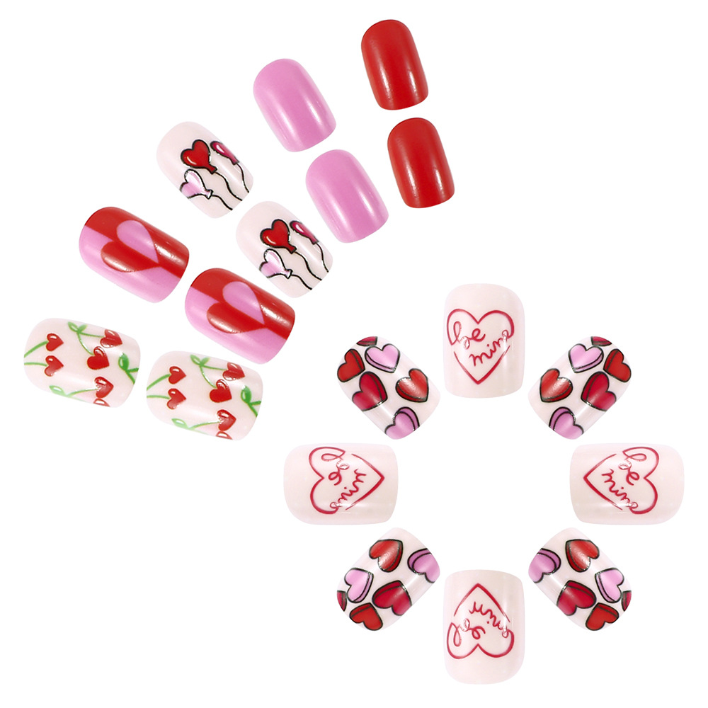14g Weight press-on nails Nail Supplies Plastic Material Letter, Cherry, Heart Shape Pattern Letter Cherry Heart Shape Plastic Press-on Nails 4