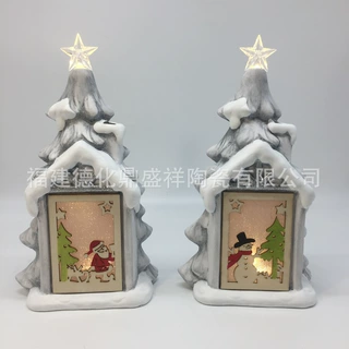 亚马逊定制家居装饰摆件陶瓷圣诞工艺品圣诞摆件圣诞树LED灯房