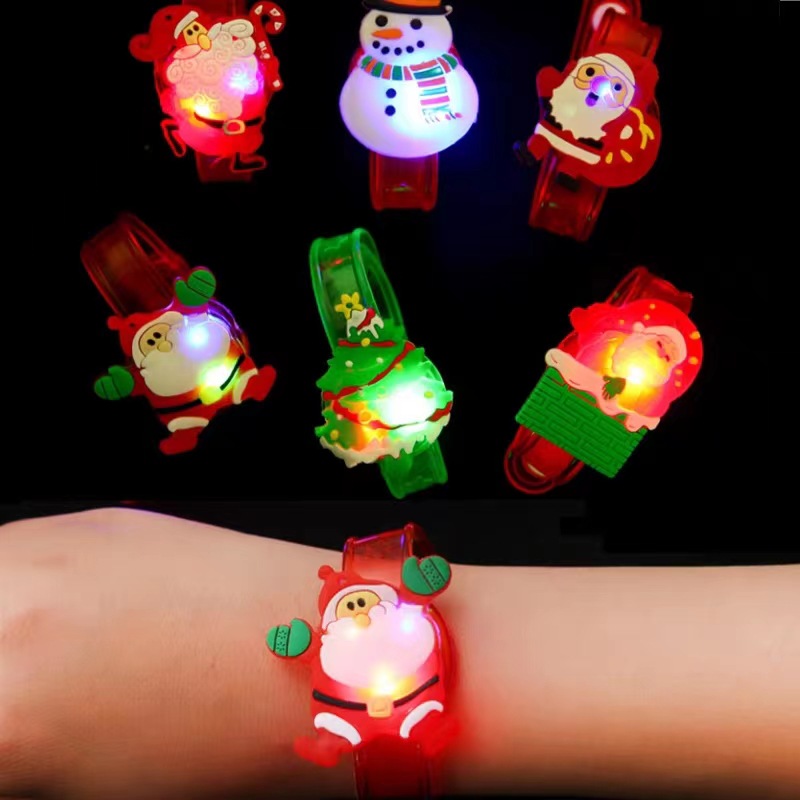 Christmas Glow Watch with LED Flash Wrist Strap Cross border Children's Soft Rubber Toy Silicone Bracelet Cartoon Gift