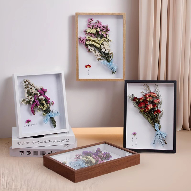 Photo Frame Display Stand Eternal Flower Dried Flower DIY Frame Handmade Dried Flower Photo Frame Display Box Hollow Three-Dimensional Photo Frame Empty Frame