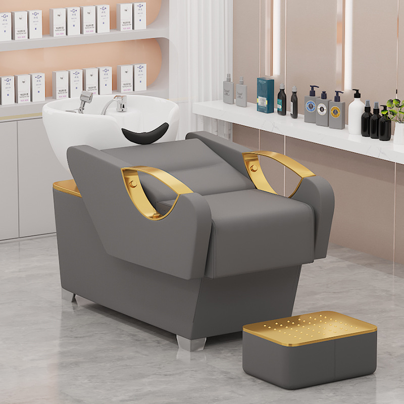 Cama de champú Peluquería Peluquería Silla de champú Peluquería con enjuagues semi-reclinables Lavabo de cerámica Cama de champú integrada