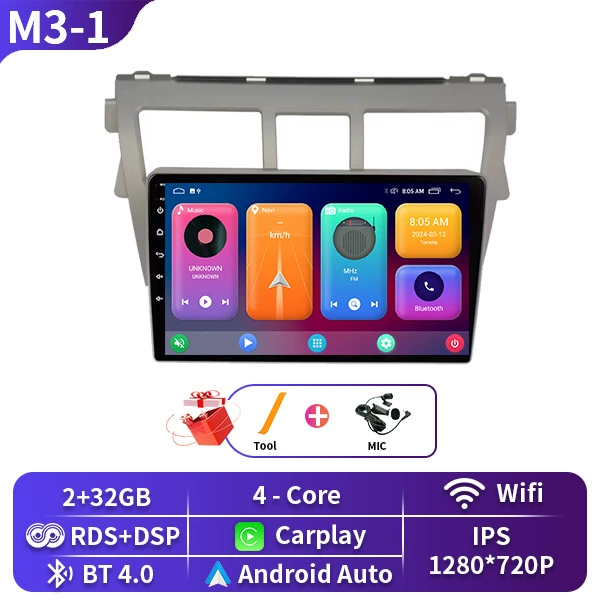 Подходит для моделей Toyota Vios 07-12, Toyota Vios, Carplay