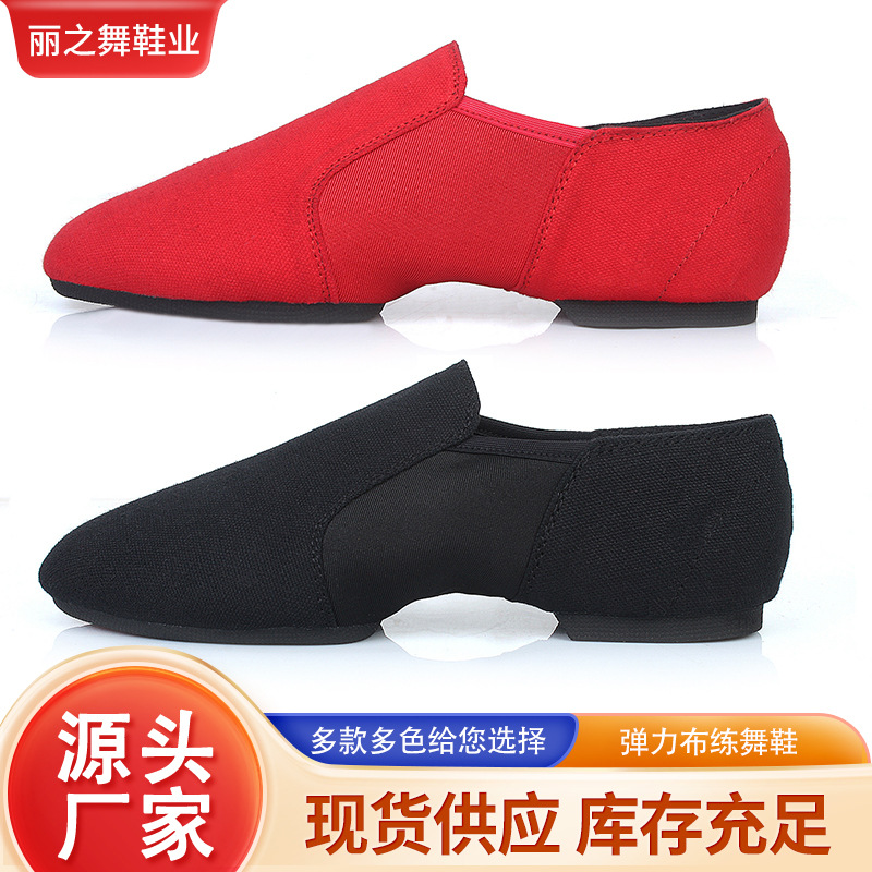 Children's elastic cloth dance shoes jazz shoes female adult soft bottom exercise shoes body shoes low Heel lace-free dancing shoes