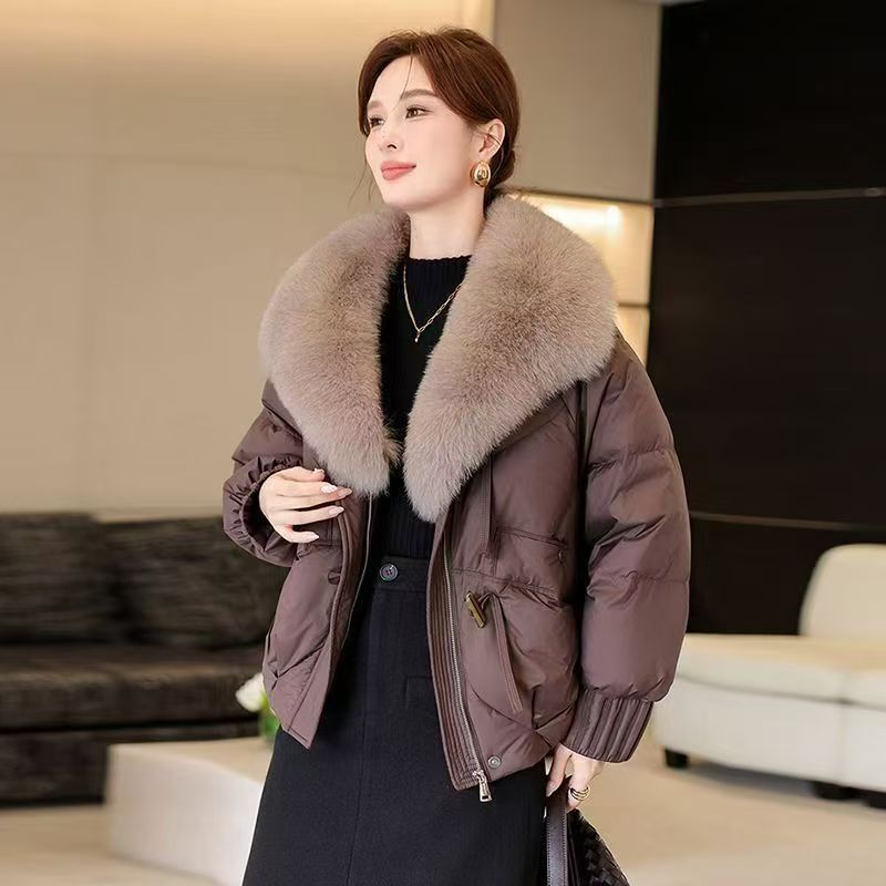 2025 Winter New Style Large Fur Collar Short Fashionable Cotton Coat High-End Elegant Cotton Jacket Loose Cross-Border Cotton Jacket