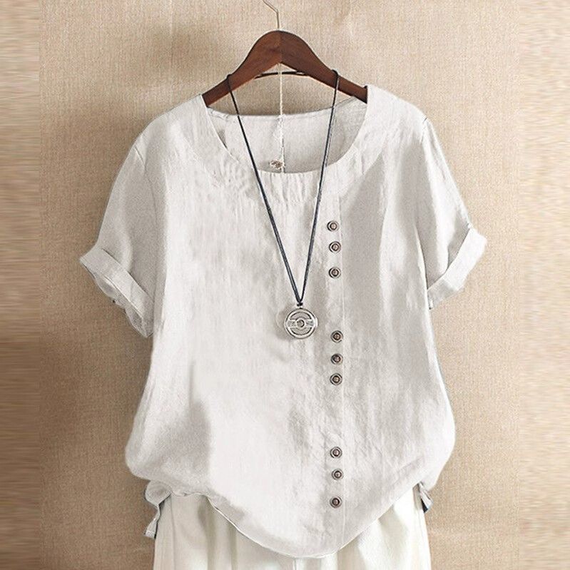 2025新型綿麻大サイズ綿麻婦人服半袖tシャツ夏新型レトロ快適|undefined