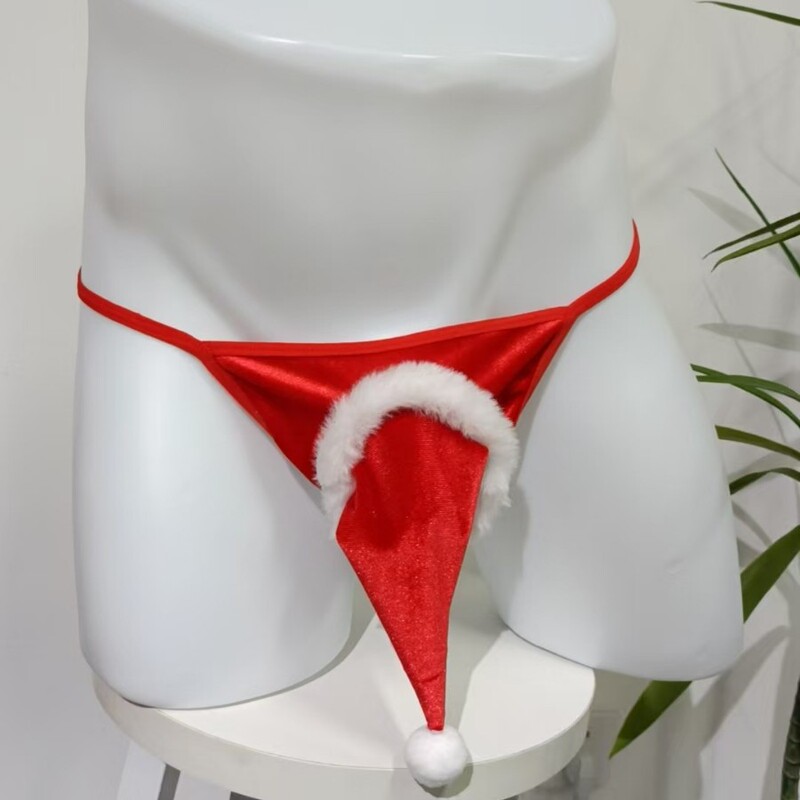 Sexy Underwear Velvet Thong Men's Sexy T-Pants Men's Christmas Hat Set Jj Underwear Low Waist Export