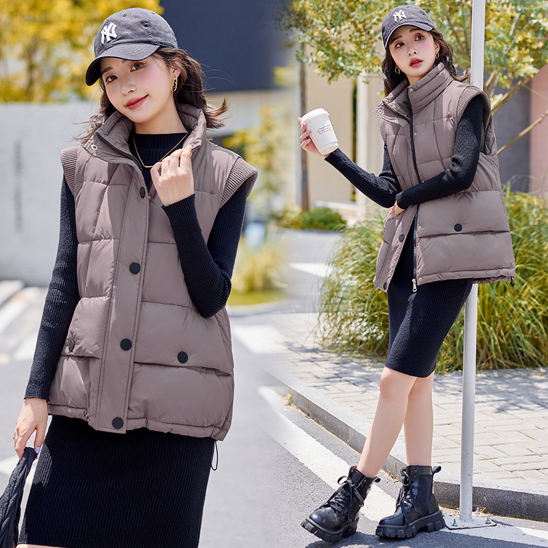 Chaleco de algodón coreano de pluma para mujeres invierno 2025 nuevo estilo suelto de moda de collar sin mangas de algodón chaqueta de hombro