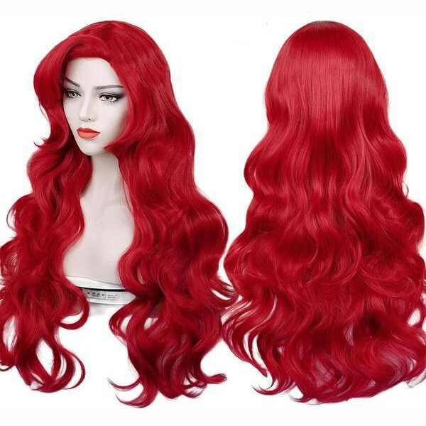 Hand-Woven Red Long Curly Hair Adult Long Curly Hair Bangs Wig Spare Perfect Wig
